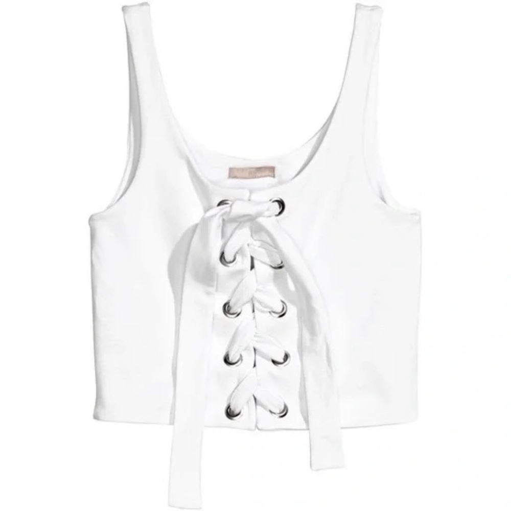 H&M White Tie-Up Front Tank Top | Minimalist Sleeveless Top Size 2